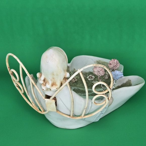 Vintage Angel Trinket Dish Countryside Scene Ceramic & Metal Wings Shabby Chic - Picture 4 of 8